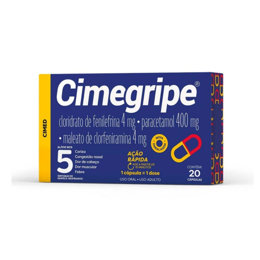 Cimegripe Paracetamol + Clorfeniramina+Fenilefrina - 20 Cápsulas